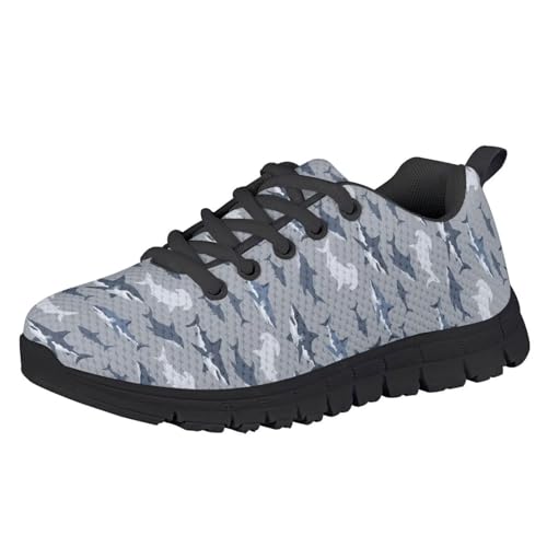 Pointodoor Kids Shark Shoes Lace up Running Tennis Shoes for Girls Boys Mesh Walking Shoes Lightweight Indoor Outdoor