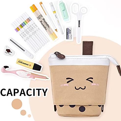 CICIMELON Cute Pencil Case Standing Pen Holder Telescopic Pen Pouch Bag Office Organizer Aesthetic Supply for Girls Boys Student Women Adult-Brown