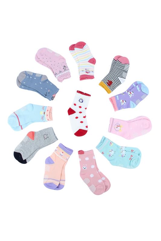 Image of NEOBABY Cotton Printed Anti Slip Grip Dotted Socks for Kids & Babies Boys & Girls (Assorted /Random Designs)-(Pack Of 6)