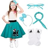 FAYBOX Poodle Skirt 1950s Costume Accessory Set of 5Pcs for Girls,100 Days of School Costume for Kid