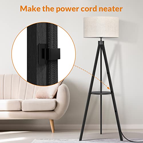 Lepower Tripod Floor Lamp, Mid Century Standing Lamp With Shelf, Modern Design Wooden Floor Lamps For Living Room, Bedroom, Office, Flaxen Lamp Shade With E26 Lamp Base (Black) #TOP4