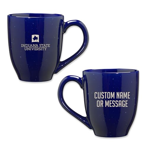Image of Rico Industries NCAA Indiana State Sycamores Royal Blue Personalized 16 oz Team Color Laser Engraved Speckled Ceramic Coffee Mug