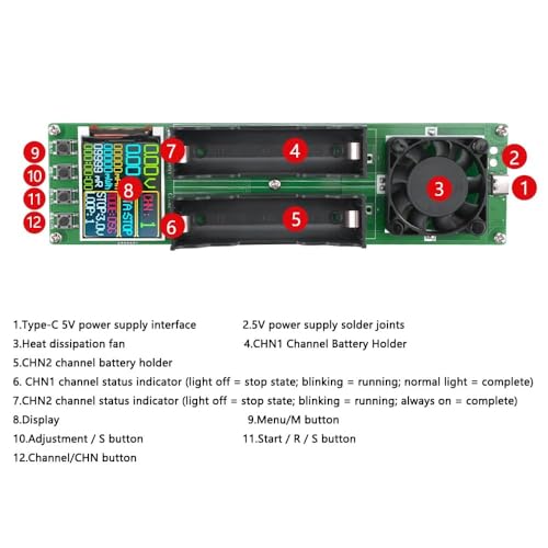 Image of METAPOD 18650 Lithium Battery Capacity Tester with LCD Display | Internal Resistance Measurement | Type-C Input | Battery Analyzer with Cycle Test Function