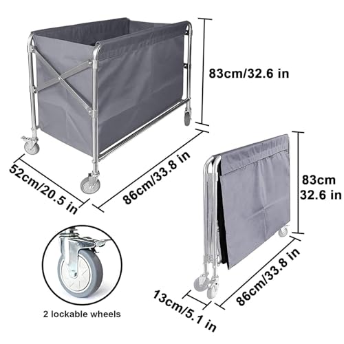 Chariot à linge pliable en acier inoxydable panier à roulettes durable