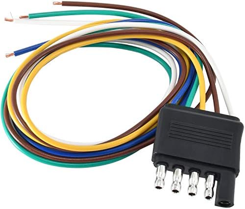 Oyviny 5 Way Flat Trailer Wiring Harness Plug with 22 inch Wire Lead Trailer End Durable 5 Pin Male Connector Trailer Light Wiring Harness Extension for Trailer RV Boat Color-Coded Waterproof