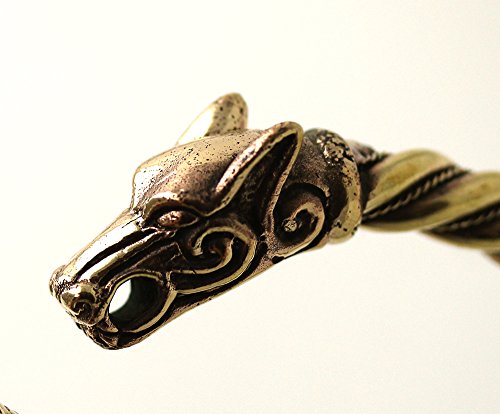 Lynnaround Big Size Bronze Norse Viking Fenrir Wolf Head Twisted Cable Bangle Cuff Bracelet Arm Ring Pagan Jewelry (8.00, Solid Body) #TOP2