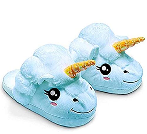 Black Sugar MARDI GRAS - Peluche Chaussons couleur avec grosse tête de licorne - Unicorn Pantoufles - Colorie ROSE BLEU BLANC - Taille unique pour pieds 36 à 41 ADULTE...