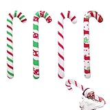 Lista de productos: Incluye 4 bastones de caramelo inflables de diferentes colores (rojo + rojo estampado + rojo y verde estampado + rojo y verde a bloques), que ofrecen diversas opciones decorativas.