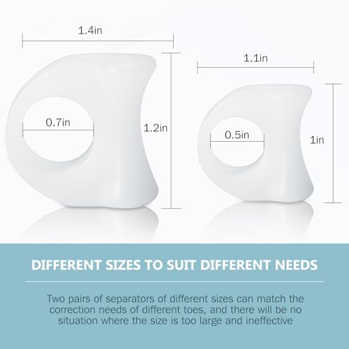 KTSAY Toe Spacers for Women & Men - 4 Pcs Gel Toe Separators With 2 Sizes for Hammertoe,Overlapping Toes,Soft Comfortable Bunion Corrector for Foot Pain Relief (White,2 L & 2 M) - Thumbnail 5