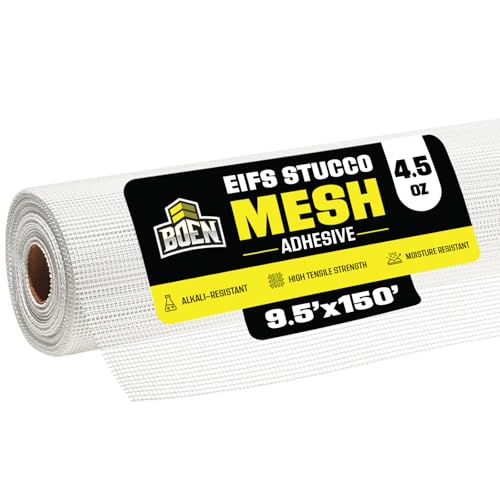 Boen Self-Adhesive EIFS Stucco Mesh Reinforcement Tape (9.5 x 150), Fiberglass Drywall Joint Tape for Plaster, Stucco, and Wall Repair