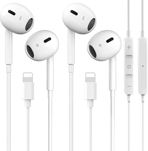 2 Packs Wired Headphones for iPhone 14/13 Earbuds with Built-in Microphone & Volume Control HiFi Stereo Nosie Reduction Earphones Compatible with iPhone 12/11/XR/XS/X/8/7/SE Support All iOS System