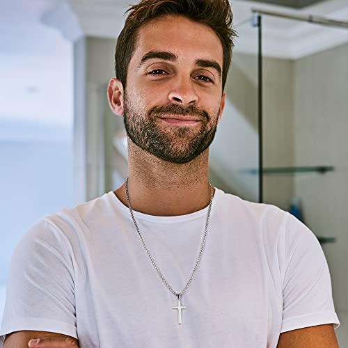 Cross Necklace For Son Gifts, Silver Cross Necklace Jewelry Son Gifts Necklaces Fathers Day Birthday Graduation Gifts For Him Men Son Christmas Gifts For Son Baptism Gifts For Boys Son #TOP1