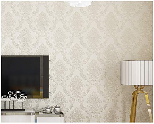 Taogift Victorian Damask Embossed Wallpaper Peel And Stick Wall Paper Mural For Bedroom Bathroom Living Room Home Decoration (53Cmx5M, Beige) #TOP2