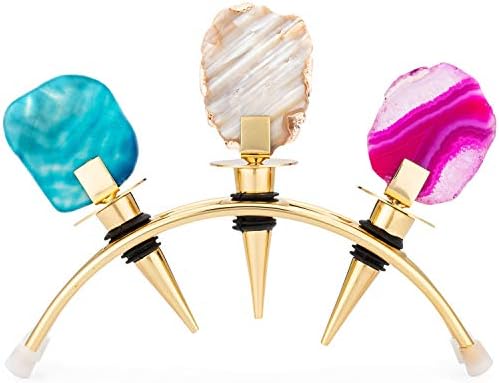 Wine Stoppers, Decorative Wine Bottle Stoppers with Gold stand. Set of 3 Crystal Wine Corks, Stainless steel Champagne Toppers, Wine accessories, gift and more by Wanda Living