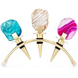 Wine Stoppers, Decorative Wine Bottle Stoppers with Gold stand. Set of 3 Crystal Wine Corks, Stainless steel Champagne Toppers, Wine accessories, gift and more by Wanda Living