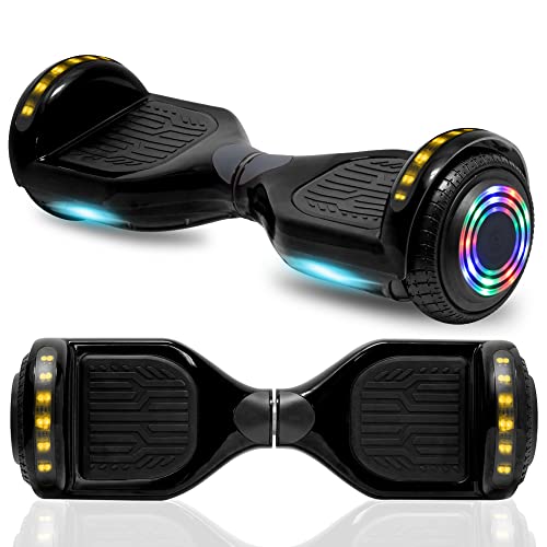 cho New Hoverboard Electric Smart Self Balancing Scooter with Built-in Wireless Speaker 6.5“ LED Wheels and Side Lights Safety Certified (Solid Black)