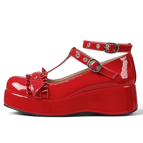 Image of CELNEPHO Women Mary Jane Platform Pumps Ankle Strap Gothic Dress Shoes