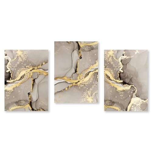 Cadre marbre beige et or abstrait pour habiller grand mur salon triptyque chic - 2