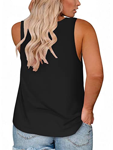 Plus Size Tank Tops For Women 4X Casual Scoop Neck Camisoles Black 26W #TOP1