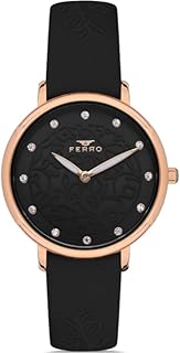 فيرو ساعة يد بسوار جلدي للنساء F21202B-R مقاس 33 ملم، اسود