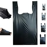 WeiLife. 11"x6"x21" 21MIC,Large black Plastics T-Shirt Grocery Bag With Handle, Bolsas de plástico d