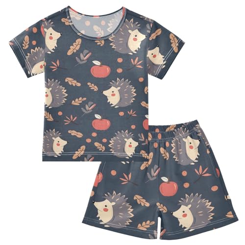 ALAZA Hedgehog Vintage Pajamas Short Sleeve 2 Piece Sleepwear Top and Bottom Pajama Set Unisex