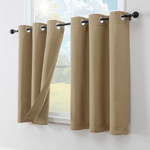 Image of Simplebrand Taupe Short Kitchen Curtains 24 Inch Length 2 Panels Set, Small Windows Room Darkening Curtain for Bathroom, Cabinet, Basement, RV Camper, Thermal Insulated Short Drapes, 40 x 24 Inch