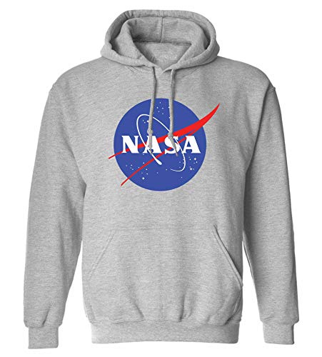 NuffSaid NASA Worm Logo Hooded Sweatshirt Sweater Pullover - Unisex Hoodie (Medium, Grey)