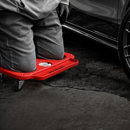 Image of M-AUTO Rolling Knee Creeper Durable Knee Pads with Full 360 Degree Turn Casters and Tool Tray, Garage Kneeling Pads on Swivel Castors for Home Workshop Auto Repairing Maintaining, Red