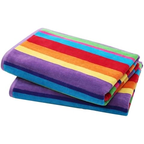 COTTON CRAFT Oversized Beach Towel - 2 Pack Summer of Siam Towel Set - 100% Cotton Pool Picnic Bath Towel - Terry Jacquard Velour 450 GSM Plush Super Soft Absorbent Luxury - 35x70 - Multi Color Stripe Cover