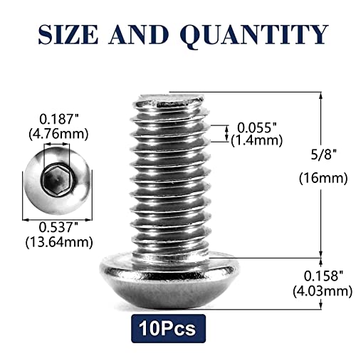 Image of 5 /16-18 x 5 /8 inch Button Head Socket Cap Bolts Screws, 10Pcs 304 Stainless Steel 18-8, Allen Hex Drive, Bright Finish by SG TZH(with Hex Spanner)