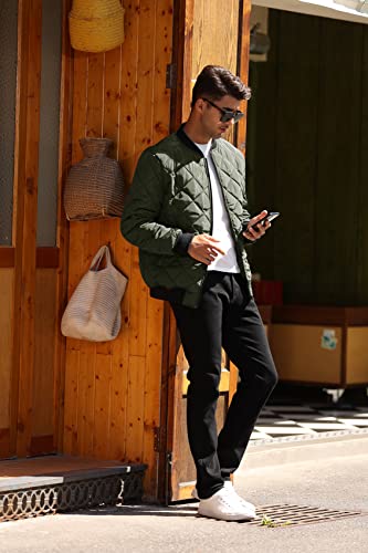 Pengfei Mens Jackets Bomber Varsity Diamond Quilted Fall Winter Coats Outwear #TOP3