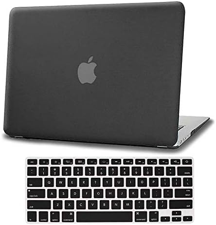 AmaBe for MacBook Air 13"/13.3" case Model: A1369 / A1466,Bundle 2 in 1 Rubberized Matte Plastic Hard Shell Cover Case with Silicone Keyboard Cover Skin Black