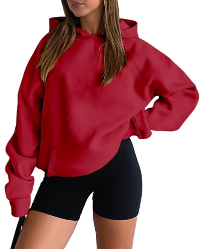 onlypuff Women Pullover Sweatshirt Long Sleeve Hoodies Kangaroo Pocket Fleece Basic Sweater