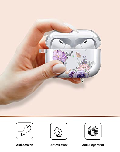 JIAXIUFEN for Airpods Pro 2nd Generation Case Cover Gold Glitter Butterfly Design Protective TPU Skin for Women Girl with Keychain Compatible with AirPods Pro 2019/Pro 2 Gen 2022 Flower Purple - Image 2