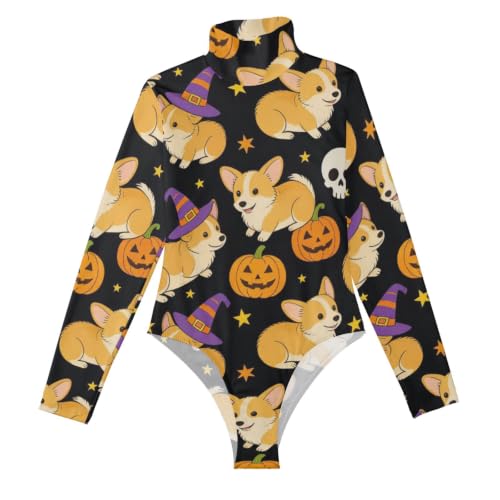 Body de manga larga para mujer GuoChe con diseño de calavera Halloween y cuello alto negro