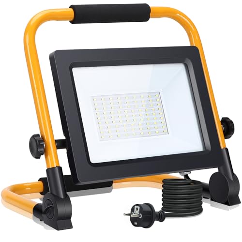 Aigostar LED Baustrahler 50W，LED Arbeitsleuchte mit Stecker，Wasserdichtes Arbeitsscheinwerfer Bauscheinwerfer，für Werkstatt oder Baustelle，Garage， 6500K Tageslichtweiß