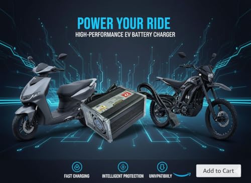 Image of 60V 6AMP Aluminium Heavy Duty Lithium Battery Charger for E-Bikes, Cut-Off Voltage 67.2V. with LED Percentage Indication, Over Load and Over Heat Protection.