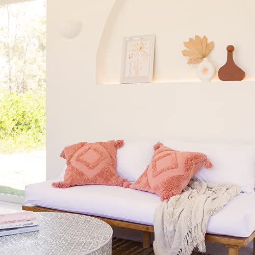 Banilla Set Of 2 Bohemian Decorative Throw Pillow Covers 18X18 | 100% Cotton Boho Pillow Covers Perfect For Bed Or Couch | Hand Tufted Diamond Design With Tassels | Clay Pink Throw Pillows #TOP3