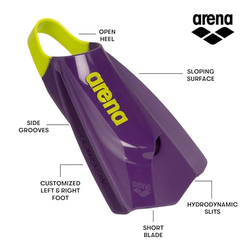 Image of Arena Unisex Adult Powerfin Pro II Swim Training Fins Men and Women Silicone Short Blade Flippers Left-Right Customized, Sizes 4.5-13.5