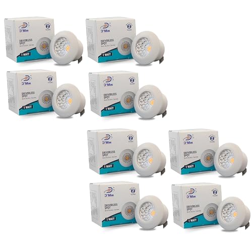 Image of D'Mak 1 Watt Round LED Button COB Light for POP /Recessed Lighting (Warm White, Pack of 8) White Body
