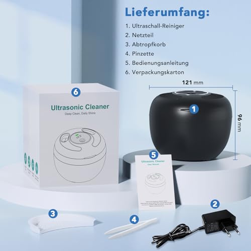 Accwork Ultraschallreinigungsgerät, 45000Hz Ultraschallreiniger, 200ML Tragbar Ultrasonic Cleaner Dental Pod für Zahnprothesen, Mundschutz, Zahnbürsten und Schmuck