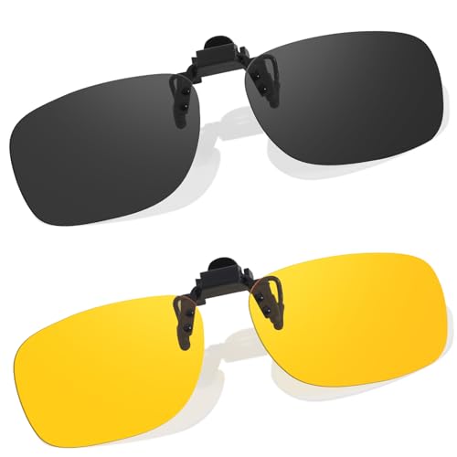Image of VIEWBETTER 2 Pack Clip On Day & Night Vision Glasses for Driving Polarized Anti Glare Flip-Up Sunglasses
