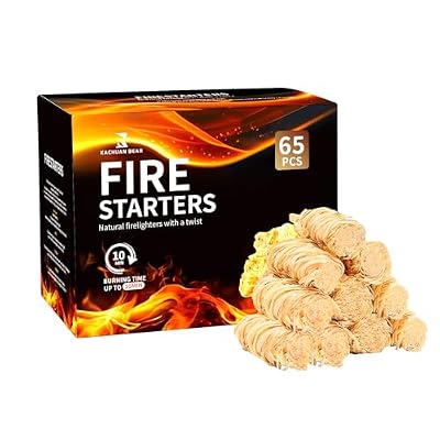 Fire Starter Sticks 65 pcs - Fire Starters for Campfire, Outdoor Fire Pit, Wood Stove, Logs Fireplaces, BBQ, Water Resistant & Odorless Firestarter - Camping Essentials