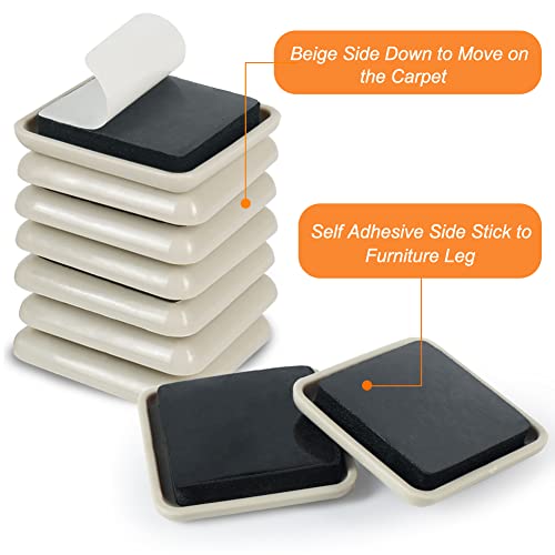 Furniture Sliders, 16pcs 40mm Heavy Furniture Mover Chair Sofa Sliding Pads Self Adhesive Gliders for Carpet and Hard Wood Floors(Square)