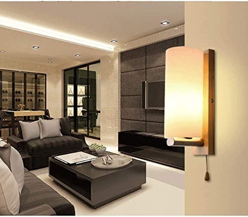 Luz de pared de diseño nórdico con aplique de madera y vidrio redondo para decoración 6