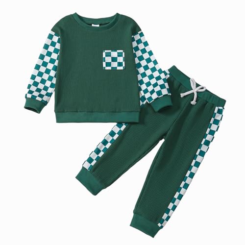 Image of Kid Toddler Boy Clothes Color Block Sweatshirt and Casual Pants 2Pcs Boys Fall Winter Outfits 1-5T