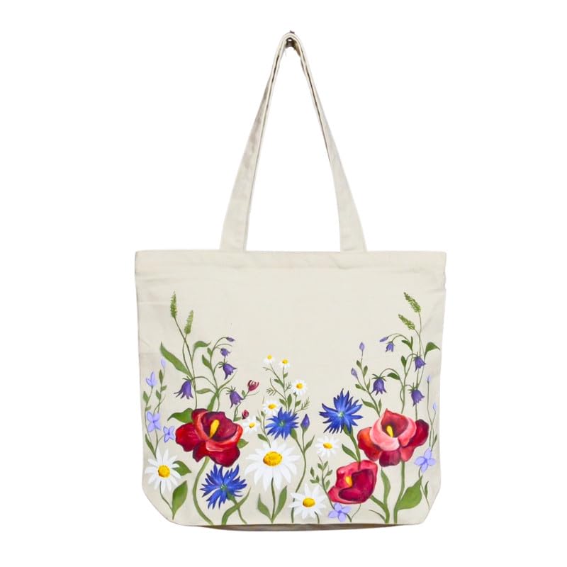 Roundsun Eco-Friendly Floral Hand Painted White Canvas Horizontal Tote Bag | Main YKK Closer | Inner Pocket With Zip Clouser | 300 GSM Cloth (Red) (B0CVXWV7DP) Amazon Price History, Amazon Price Tracker