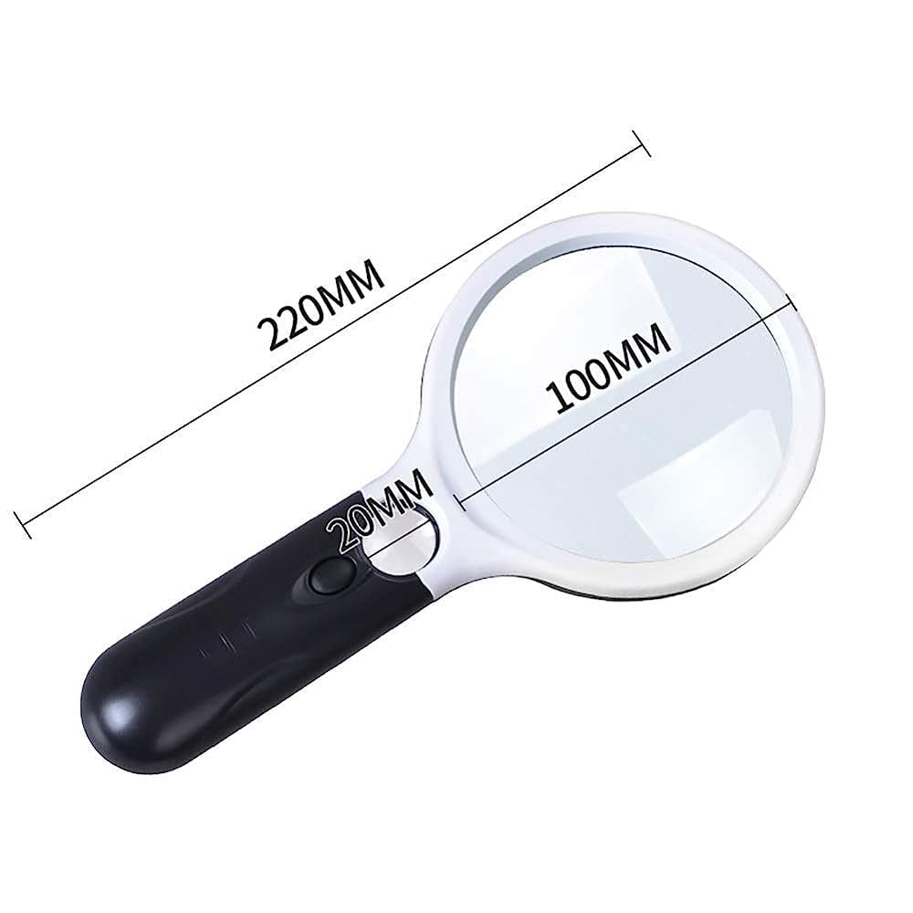 Lupa Z Podświetleniem 10X, 30X, Duża, Ręczna Lupa Z Podświetleniem Led Dla Seniorów Do Czytania Monet I Biżuterii Soldeinspection Explomagni, Biała, 190 Mm