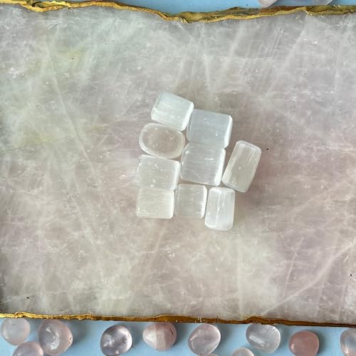 Image of Tumbled Stones, Natural Crystal Healing Stones, Home Office Decor, Aquarium Decorative Pebbles, Vase Fillers (Selenite, 50)
